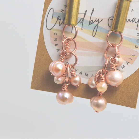 Handmade Pearl and Copper Earrings 14k GP- Unique Statement Piece - Picture 2 of 6